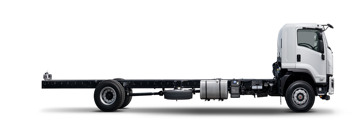 White cab chassis truck on a plain white background, side view.
