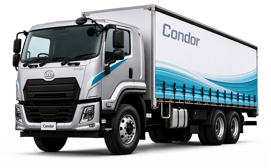 Silver box truck with blue wave design and "Condor" branding on the side.