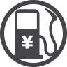 Gas pump icon with yen symbol inside a circle.