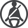 Seatbelt reminder icon with a person wearing a fastened seatbelt.