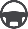 Steering wheel icon in dark gray.