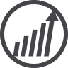 Graphic of a rising bar chart with an upward arrow inside a circle