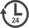 Ícono de un reloj con flecha circular y el número 24, indica servicio 24 horas.